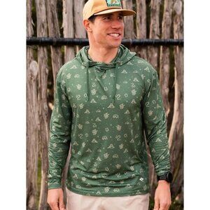 NWT Burlebo Men's Performance Hoodie (XL) 'Out West' Green Stretch Western Print